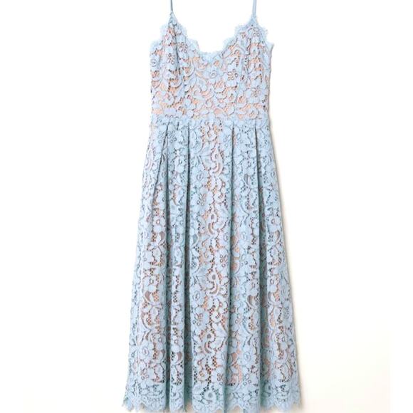 H&M foam green salmon pink sleeveless spaghetti strap lace midi dress b25 - Picture 3 of 3